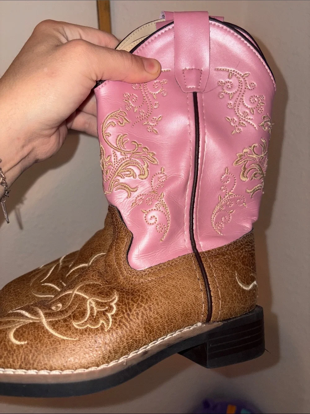 Old West Pink and Brown Kids Western Boots